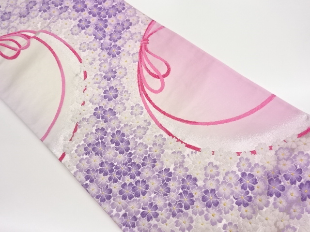 紐に花々模様織出し袋帯